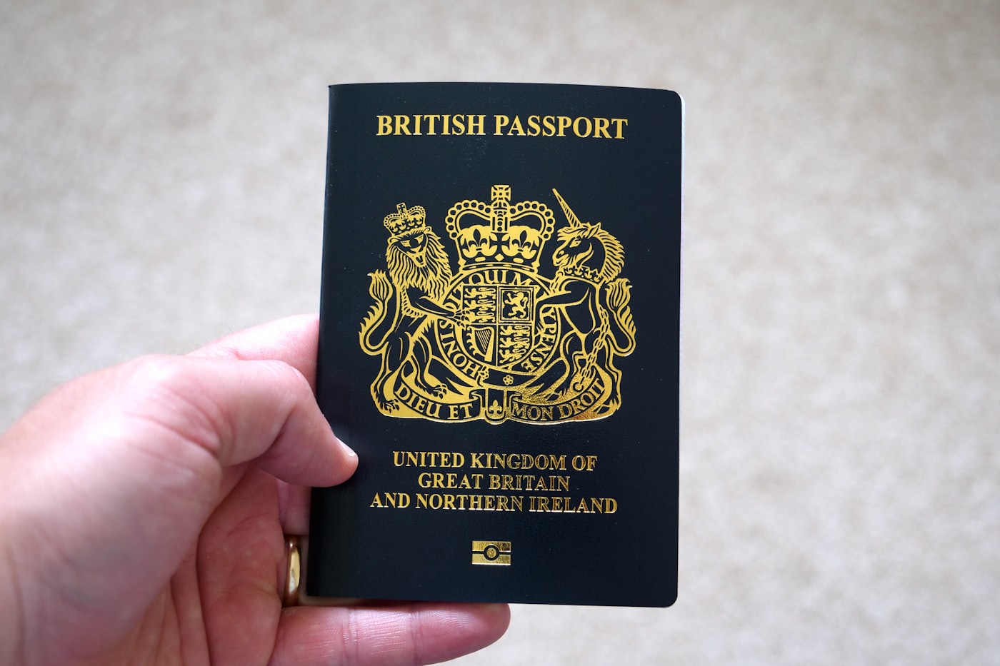A British passport held in hand